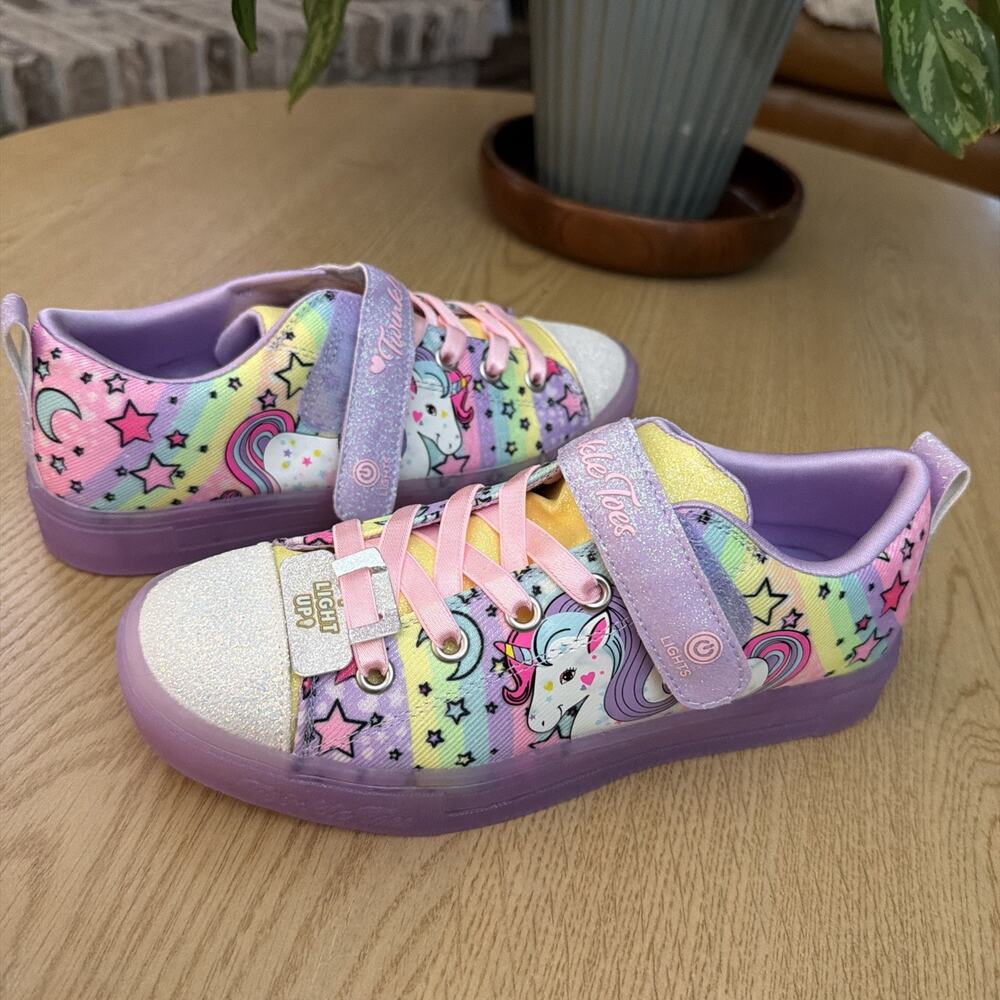 Skechers Twinkle Toes Sparks Ice Unicorn Light Up Girl Size 3.0Lavender 314783L